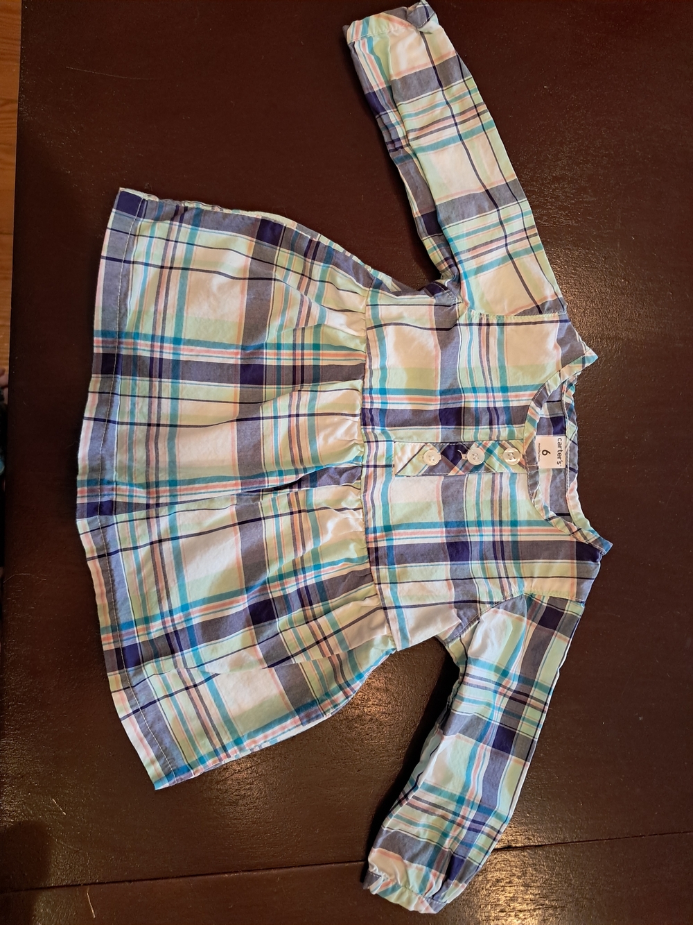 Carter's Plaid Long-Sleeve Tunic in Blue, Green and White